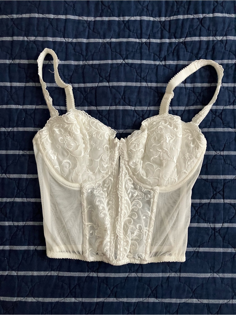 Ivory Lace Longline Bustier Bra with Underwire
